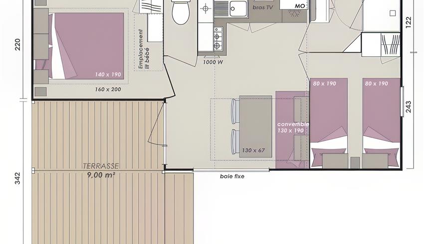 plan - Loggia Terrasse intégrée - location mobil-home et chalet - ile d'oléron 